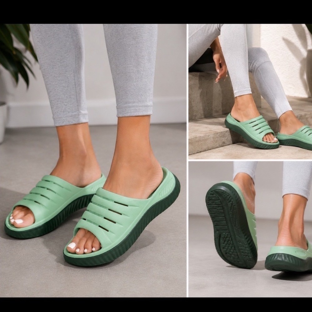 Light Green Slide Sandals for Women - Comfortable Slip-On